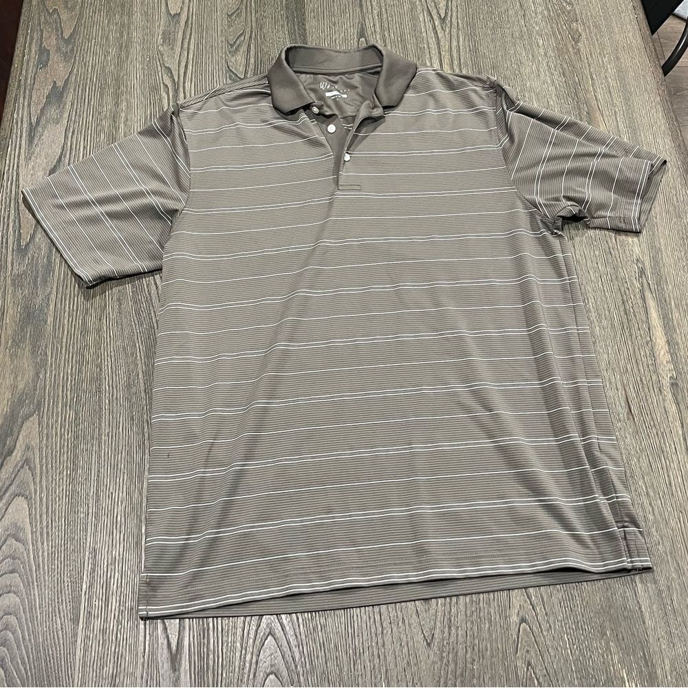 Walter Hagen Polo Shirt Hydro Dry Striped Short Sleeve Gray White Medium